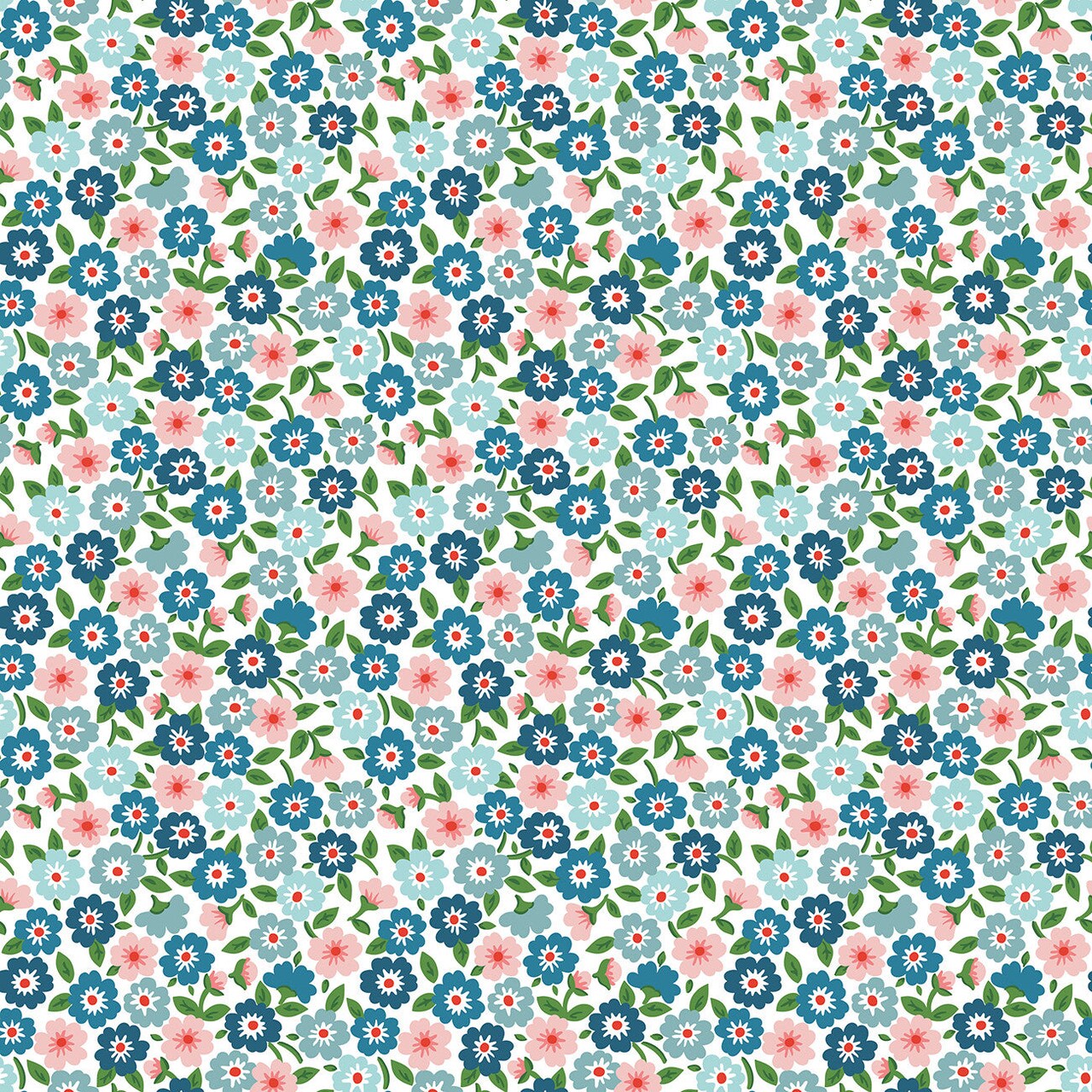 Fabric Poppie Cotton Blue Forget Me Nots Flower Market by the Quarter Yard FM25410